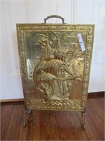 BRASS FIRE SCREEN WITH SHIP,  SOLID  H24 X 15