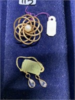 GOLD FILLED BROOCH AND 14K GOLD EARRINGS