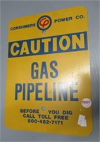 Metal caution gas sign from Consumer Power.