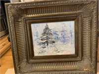 ORIGINAL WINTER IMPRESSIONIST PAINTING ON BOARD -