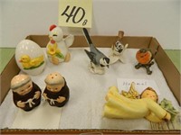 (3) Goebel Birds, (2) 2005 Chickens, Monk Salt &