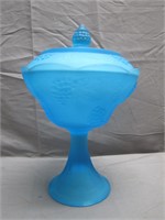 Vintage Teal Blue Glass Bowl W/Lid