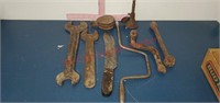 Vintage Tool Lot - wrenches, pulley, more.