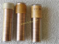 lot of 3 rolls of bu, unc lincoln cents 1963,69,58
