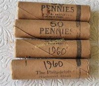 4 rare original rolls of 1960 lincoln cents uncira