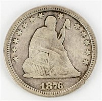 Coin 1876 Liberty Seated Quarter-VG Cleaned