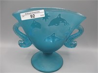 Fenton sandcarved Dolphin fan vase - Rawson