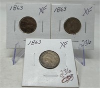 (3) 1863 Cents XF