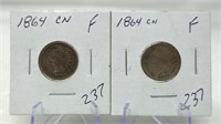 (2) 1864 CN Cents F