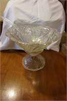 Vtg Pressed Glass Punch Bowl with Stand & Ladle