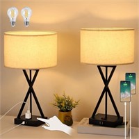 Modern Nightstand Table Lamps Set of 2 with Dual