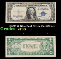 1935F $1 Blue Seal Silver Certificate Grades vf++