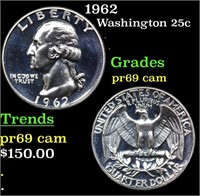 Proof 1962 Washington Quarter 25c Grades GEM++ Pro