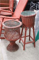 TWO WICKER PLANT STANDS