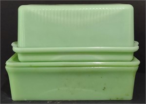 Jadeite Lidded Dishes, Butter Dish 7" x 4" x 3.5"