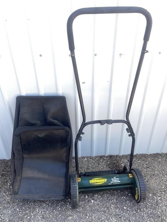 Yardworks 14” Reel Mower. Comes with a rear bag.