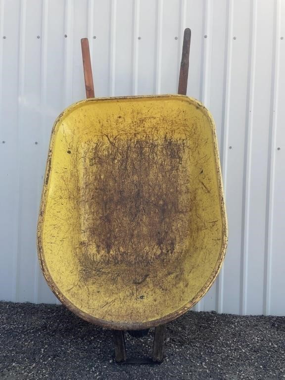 Wheelbarrow with metal tub and frame, wood