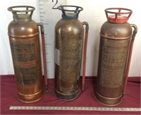 Set Of Three Antique Brass Fire Extinguishers