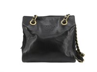 PRADA Black Leather Chained Shoulded Bag