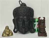 Bouddhas en laiton, sculpté en bois et en résine