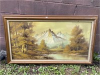 LARGE WOOD FRAMED CANVAS PAINTING (55" X 32")