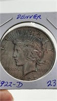 1922-D Genuine Peace Type Silver Dollar