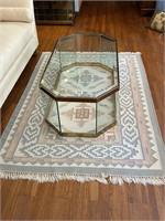 MCM GLASS AND BRASS COFFEE TABLE & RUG