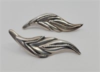 Vintage Sterling Silver Feather Shaped Earrings