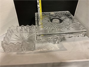 Crystal cake plate and serving bowl