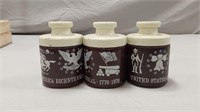 Bicentennial lidded mustard crock jars