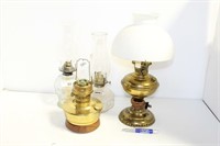 3 OIL LAMPS AND 1 ELECTRIC CONVERTED OIL LAMP