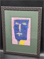 Blue Face Abstract Art, Signed