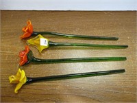 4 Art Glass Flowers
