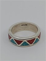 Navajo Sterling Silver Turquoise and Red Coral