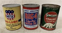 M-F-A, Big 4 and Sinclair used Motor Oil qt. cans