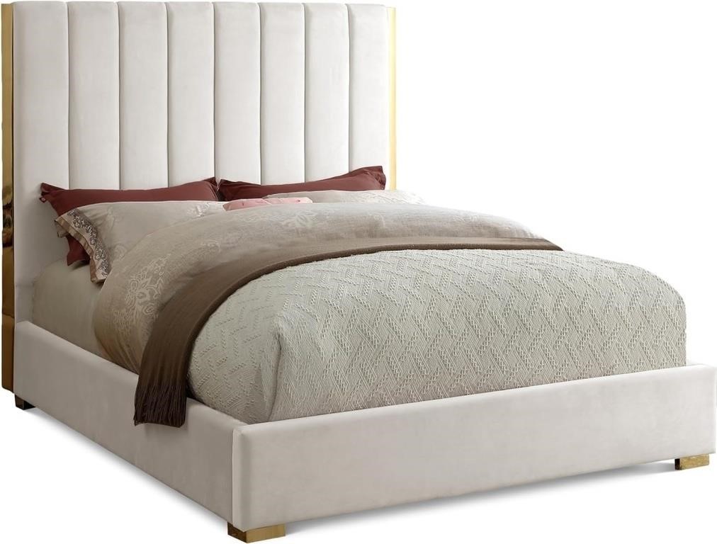 Meridian Furniture Upholstered Bed, Cream, Full