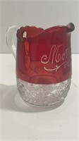 Antique Heisey Ruby Cut Block Creamer Etched