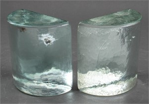 Modern Contemporary Textured Glass Bookends, Pair