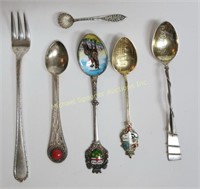 FIVE STERLING SPOONS AND FORK + .800 SPOON