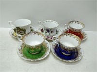 5 Royal Albert cups and saucers, 1 has age crack