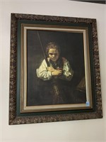 "GIRL WITH A BROOM" BY REMBRANDT - REPRODUCTION -