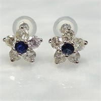 $3600 14K  Diamond(0.7ct) Sapphire(0.2ct) Earrings