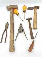 Hammer, Framing Hatchet, pliers, Screwdrivers,