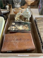 WOODEN BOXES AND FIGURINE