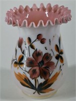 Hand Painted Pink Cased Uranium Glass Vase