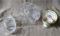 Cut crystal with sawtooth rim bowl and cup and