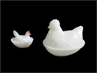 Milk Glass Nesting Hens Lg. & Sm. 4"