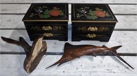 2 Modern Decorative Boxes, Wood Fish