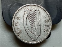 OF) Low mintage 1939 Ireland silver 2 Florin