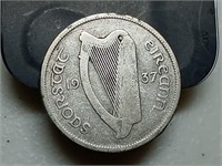 OF) Low mintage 1937 Ireland silver 2 Florin